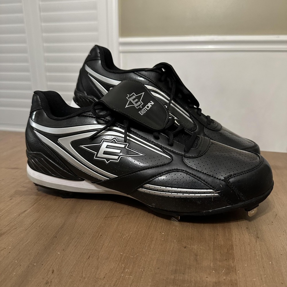 Easton Mens Baseball Cleats Shoes Metal Spikes Black Silver Low Cut Size 14